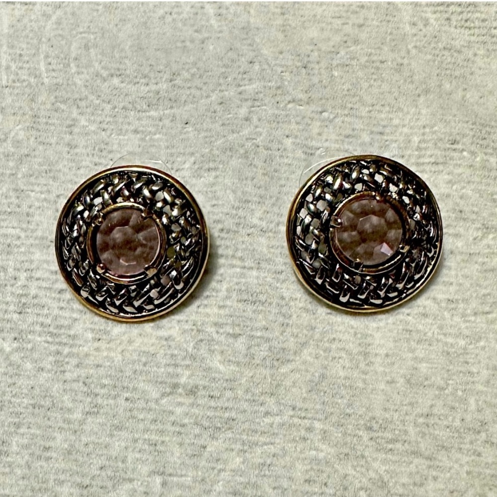 Vintage Goldtone and Silvertone Round Earrings - Picture 2 of 2